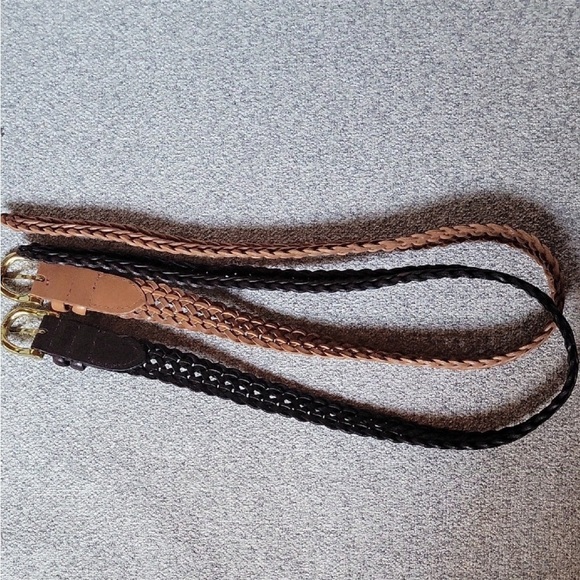 L.C.I.Women’s Braided Vintage Leather Belt Set - Brown and Tan - Picture 2 of 9